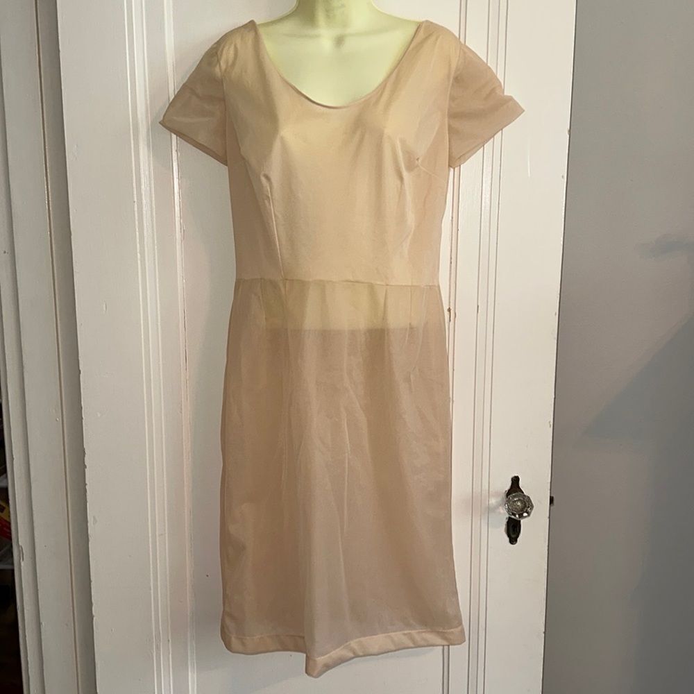 Vintage Henson‎ Kickernick semi sheer tan nylon cap sleeve dress liner full slip